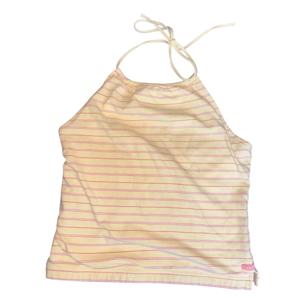 Vintage Y2K American Eagle Yellow & Pink Striped Halter Neck Cami